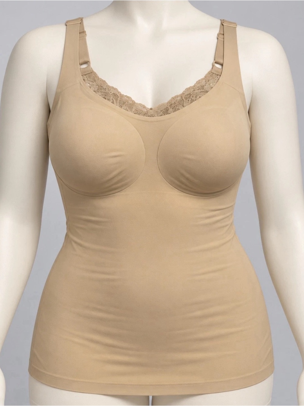 Evelyn & Bobbie Lace Trim V-Neck Seamless Bra Cami Sand Size: Large, A704715